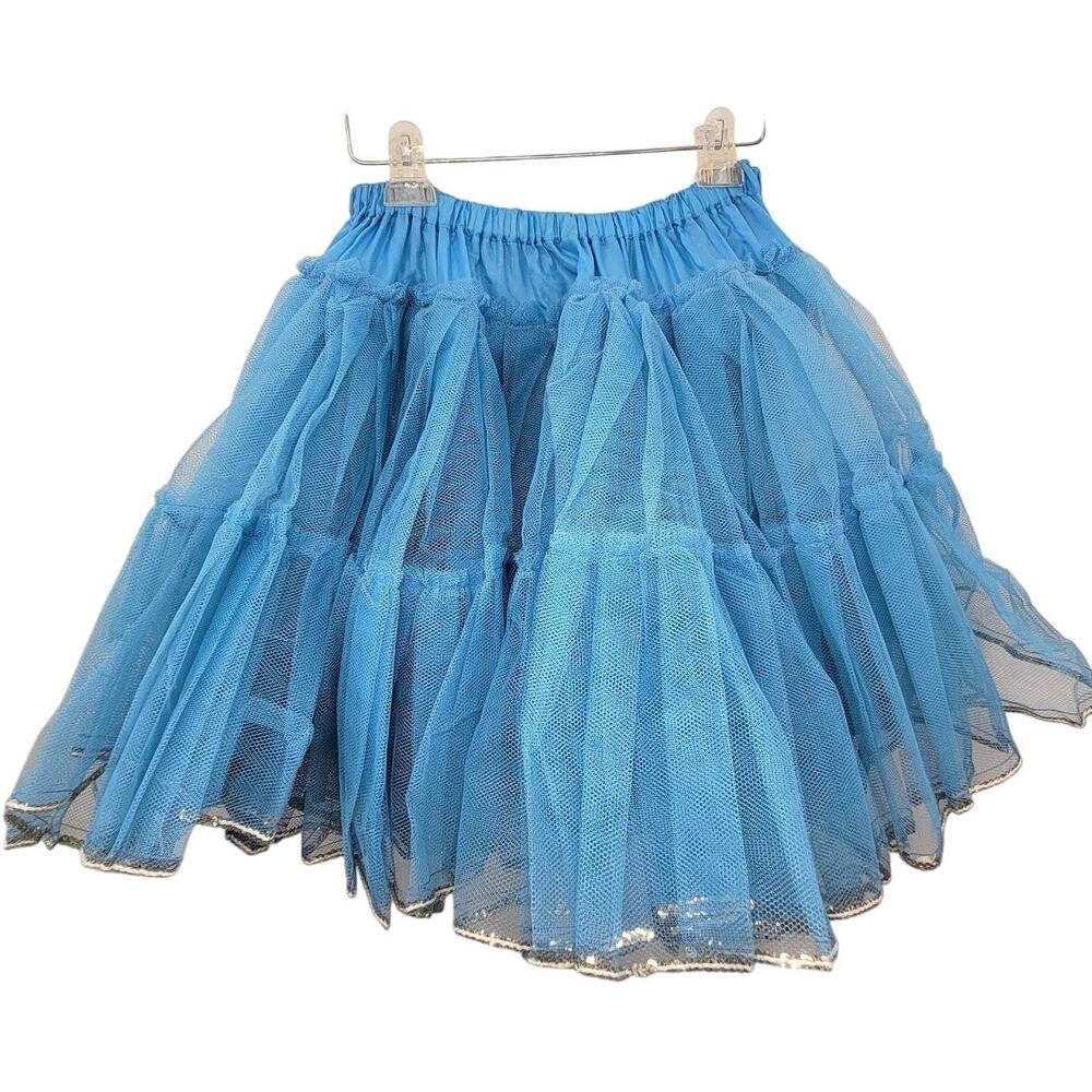 Vintage Blue Full Ruffle Sequin Trim Coquette Lolita Petticoat‎ Crinoline